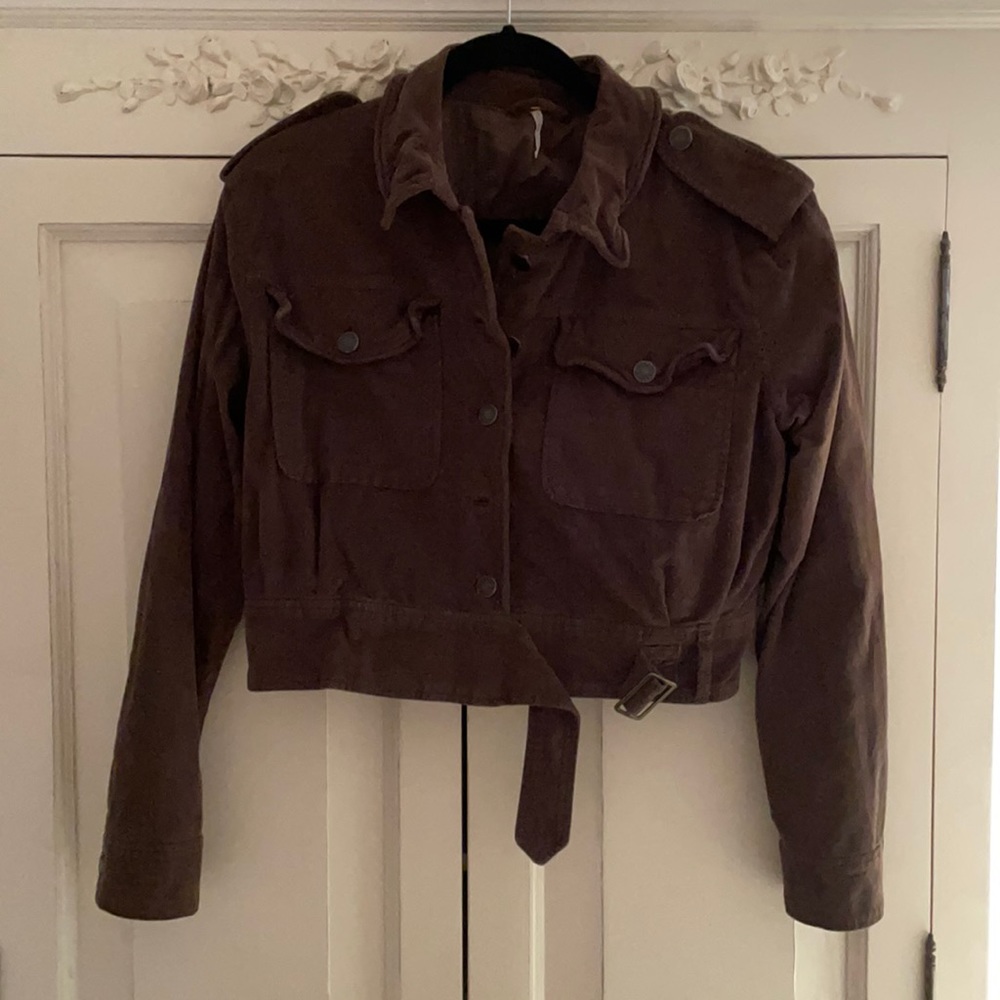 Free People Cropped Corduroy Jacket in Olive/Army Green